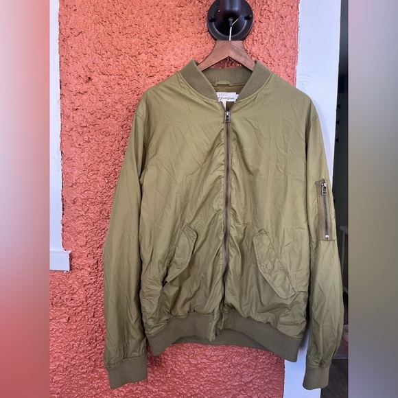 H&M L.O.G.G Nylon Bomber Jacket Pocket Zipper Olive Green Size Medium Unisex Men - Picture 1 of 5